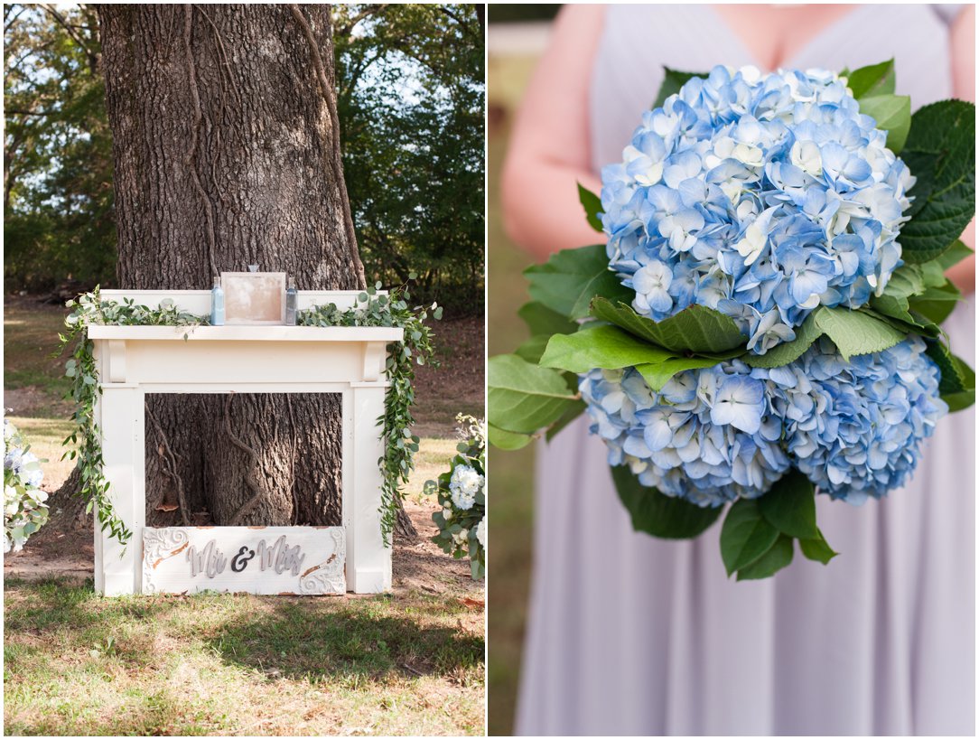 bridesmaids bouquet and wedding mantel