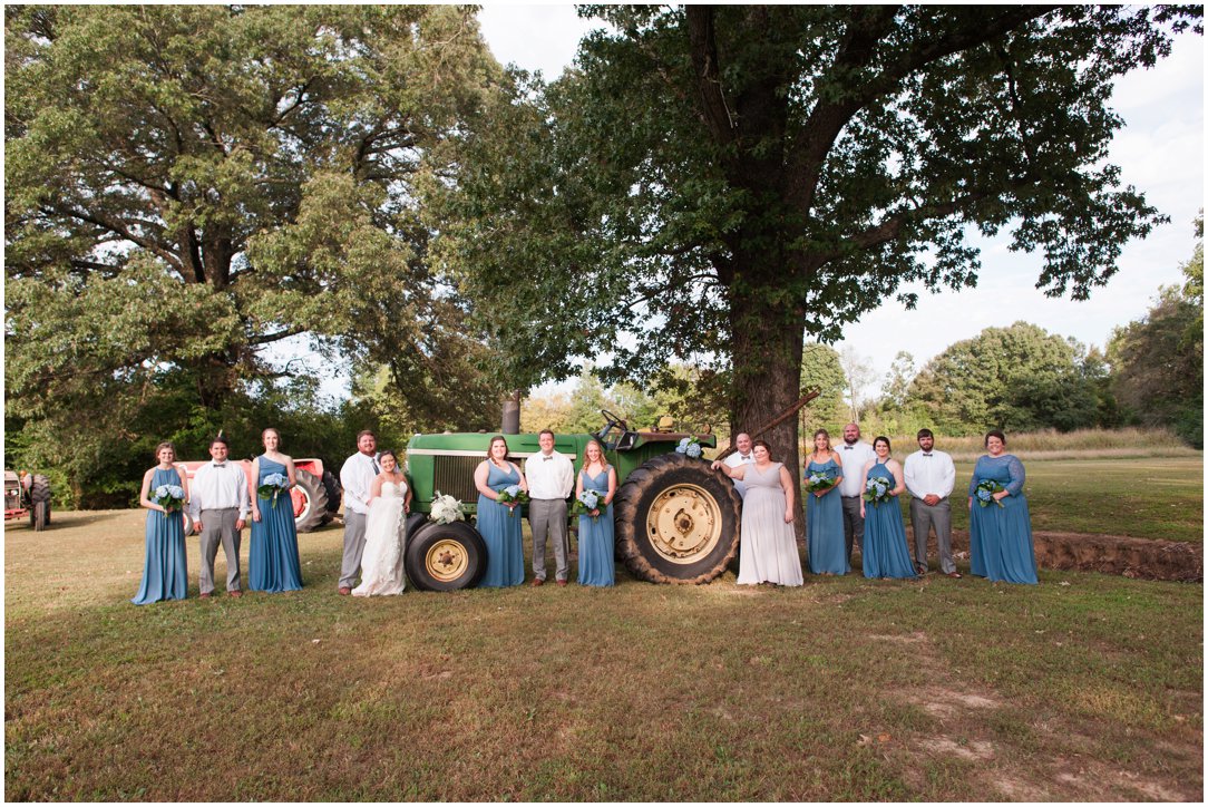 wedding party with a tractor