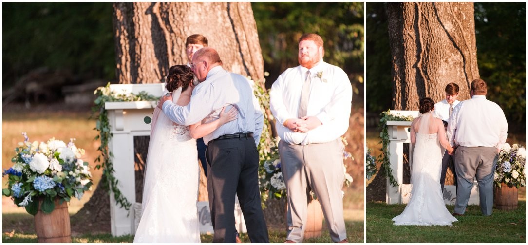 dad kissing bride as he leaves