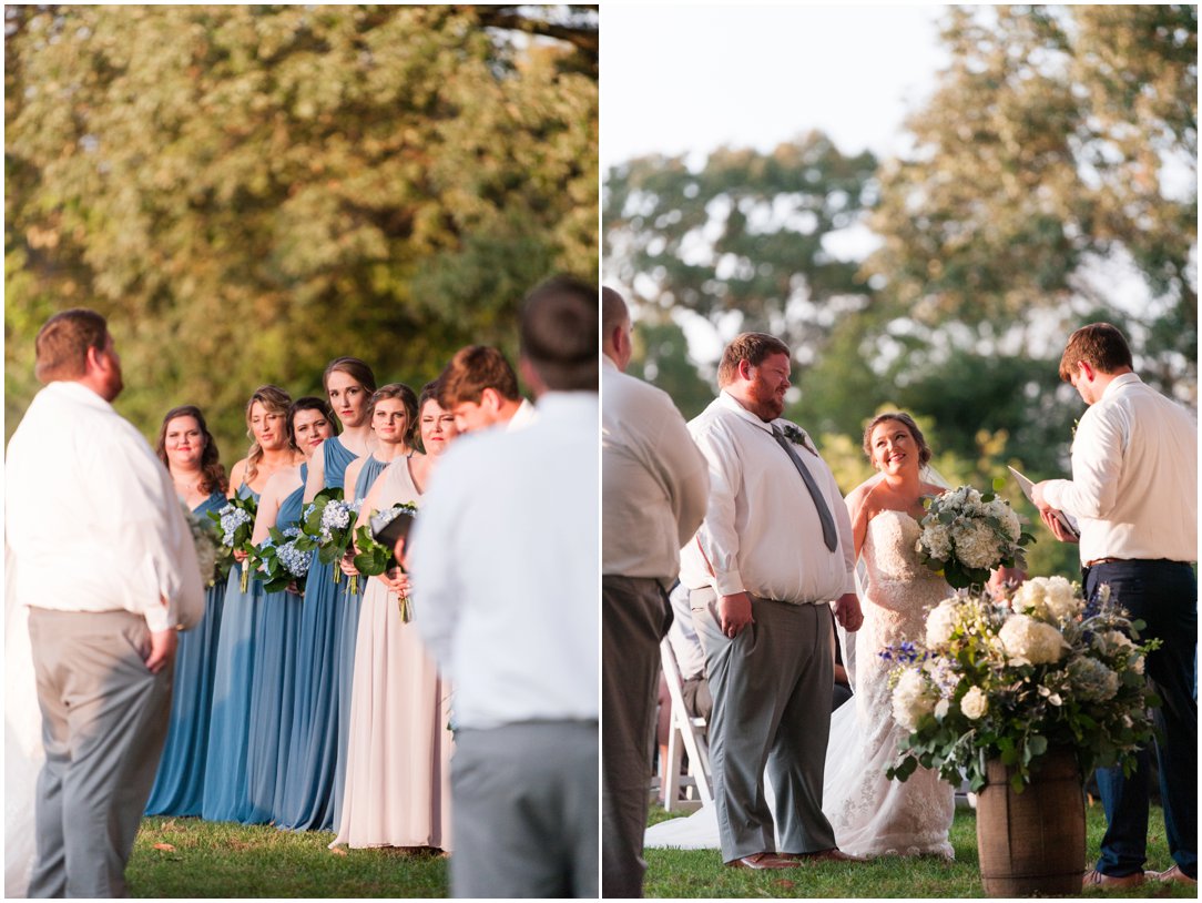 bridesmaids and bride and groom during ceremony