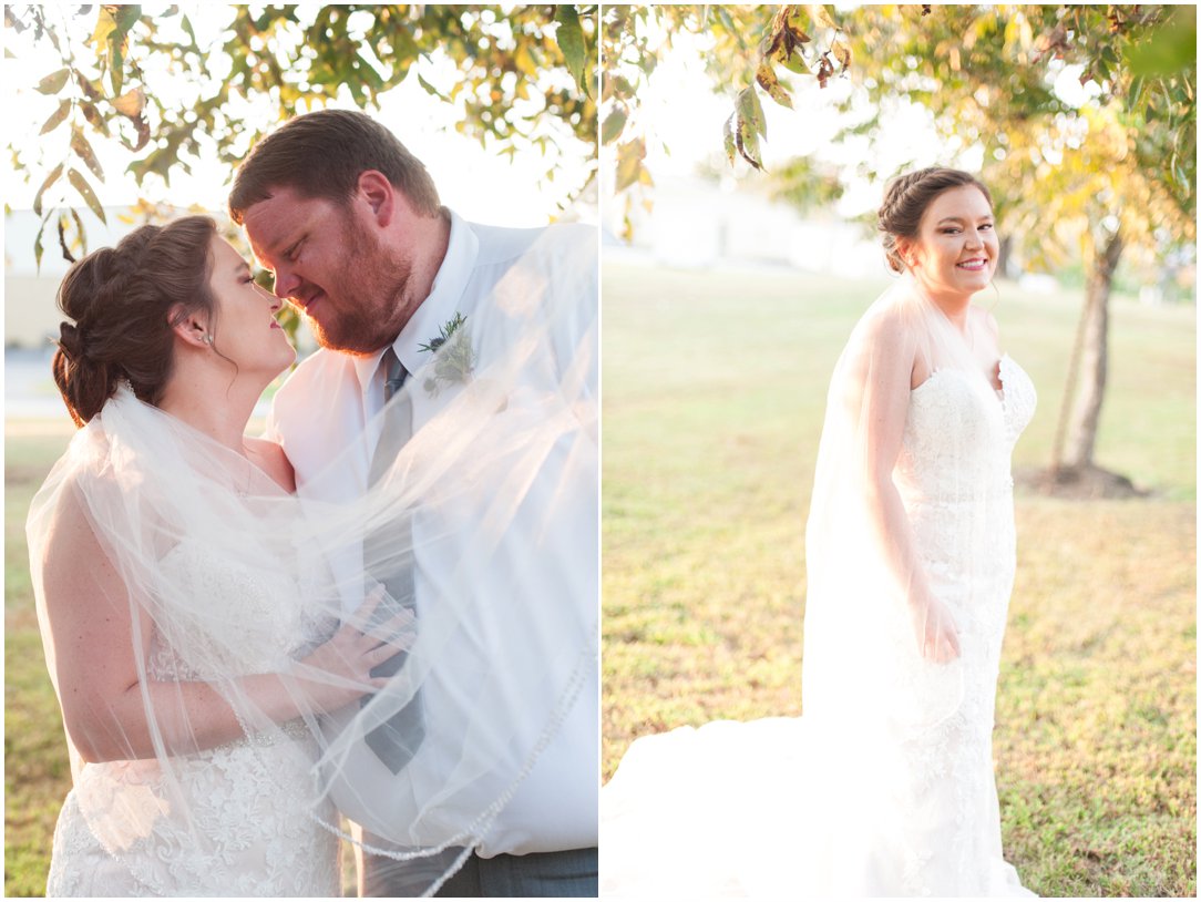 bride and groom kissing in glowy light