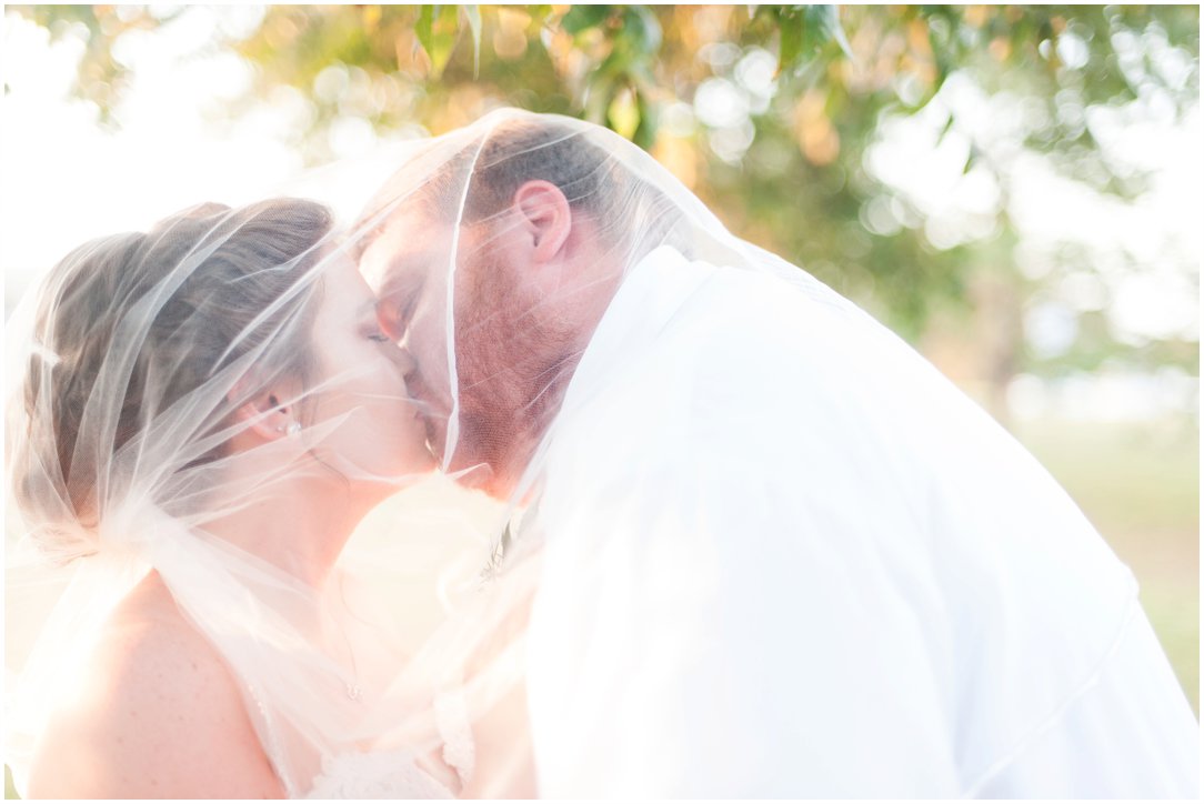 bride and groom kissing under veil