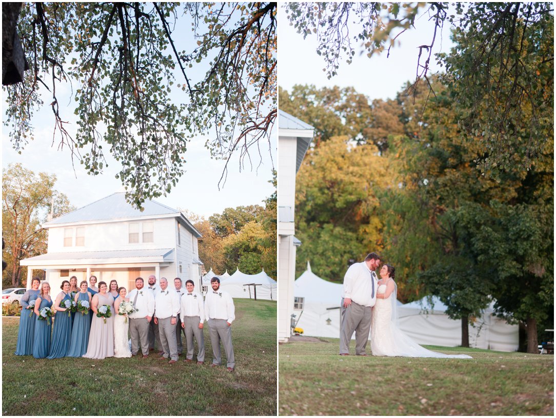 wedding party in front of farm house