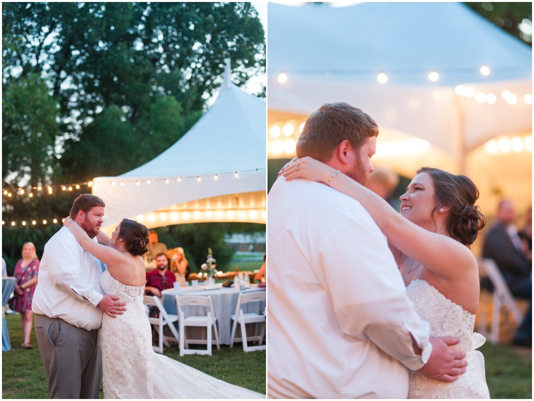 bride and groom first dance outside