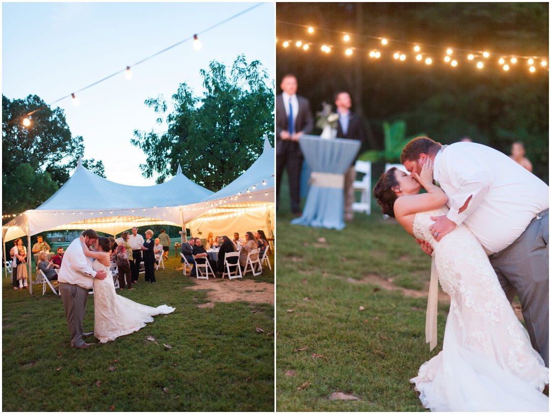 groom dipping bride after first dance