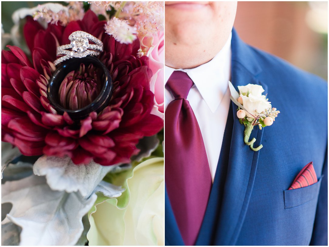 rings in flowers and groom tux