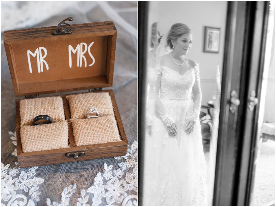 bride in mirror and rings in box