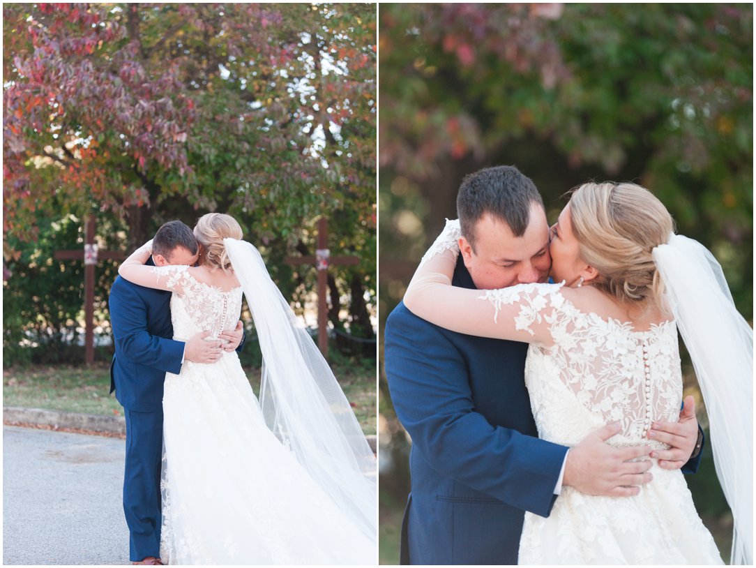 bride and groom hugging