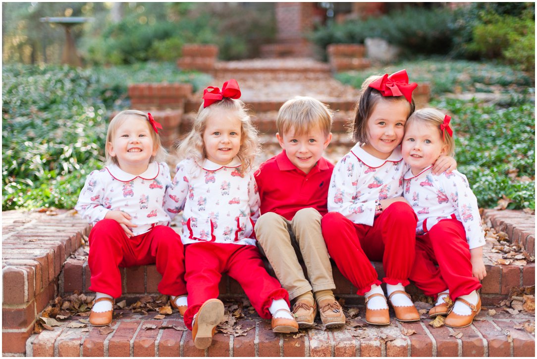 triplets and twins in christmas outfits