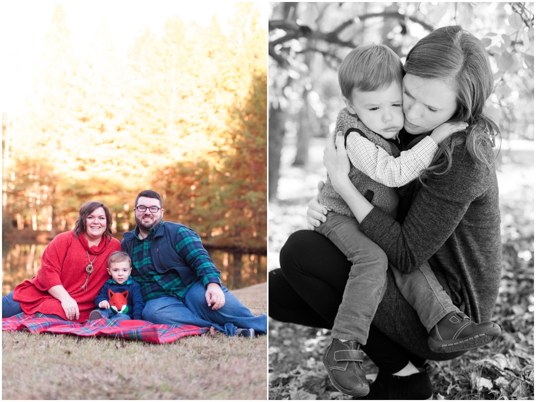 Fall Mini Sessions 2019 mom and little boy and family on blanket