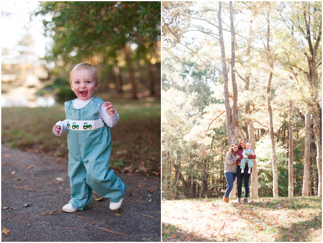 little boy running and mom with kids