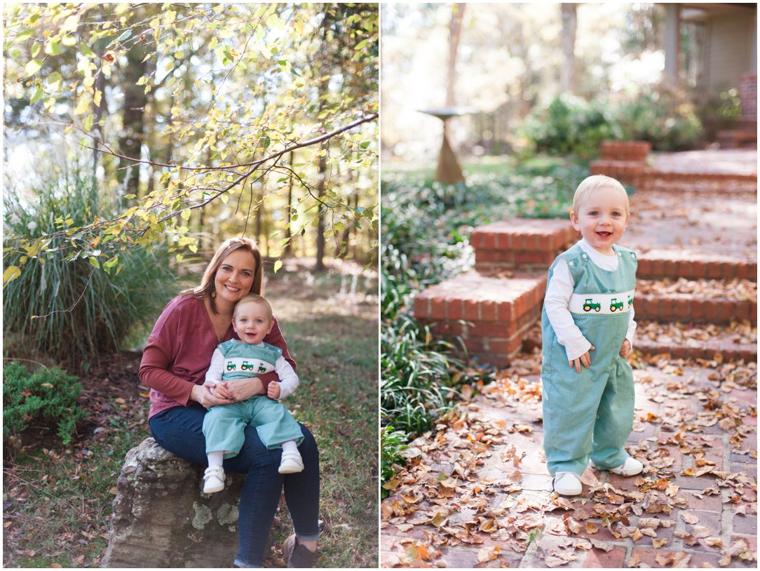 mom with little boy and boy standing on steps