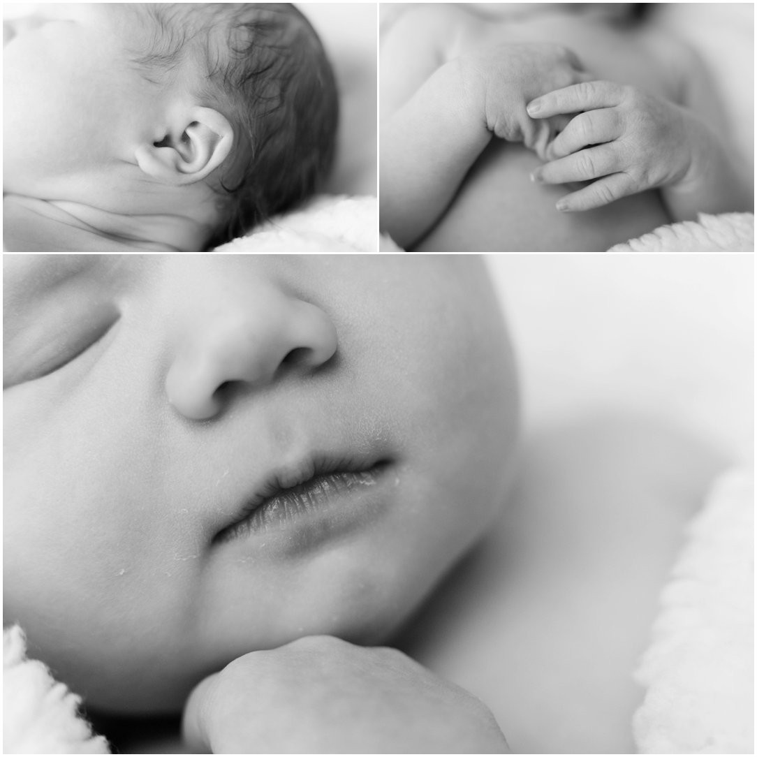 close up of baby hands, ear, lips