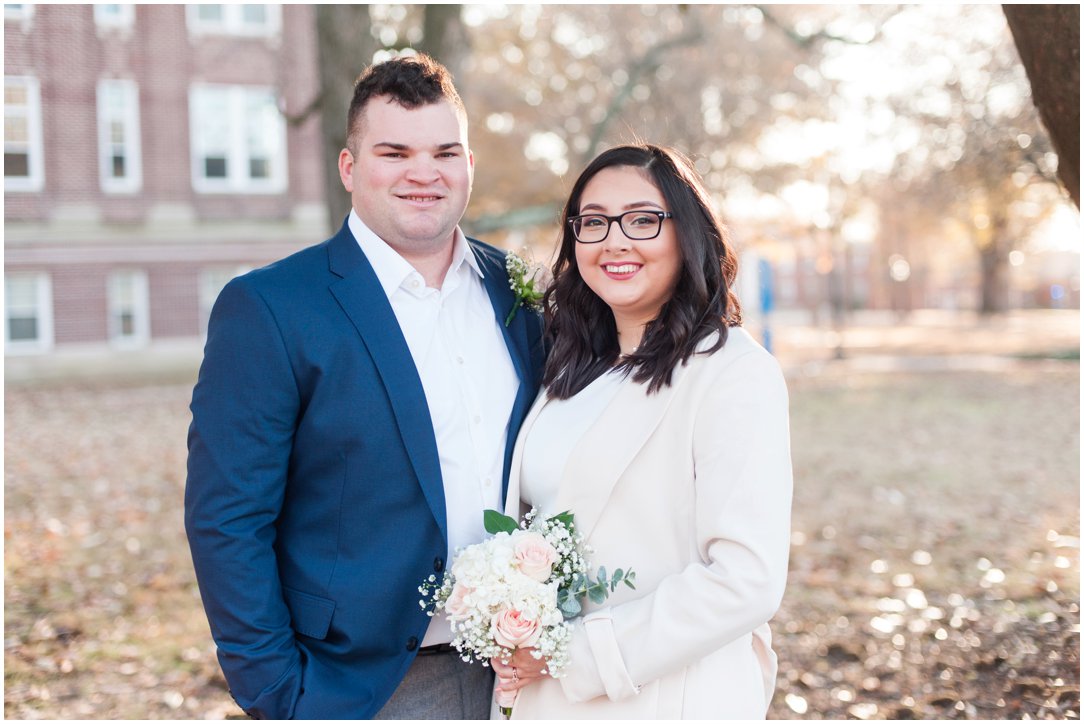 bride and groom outside