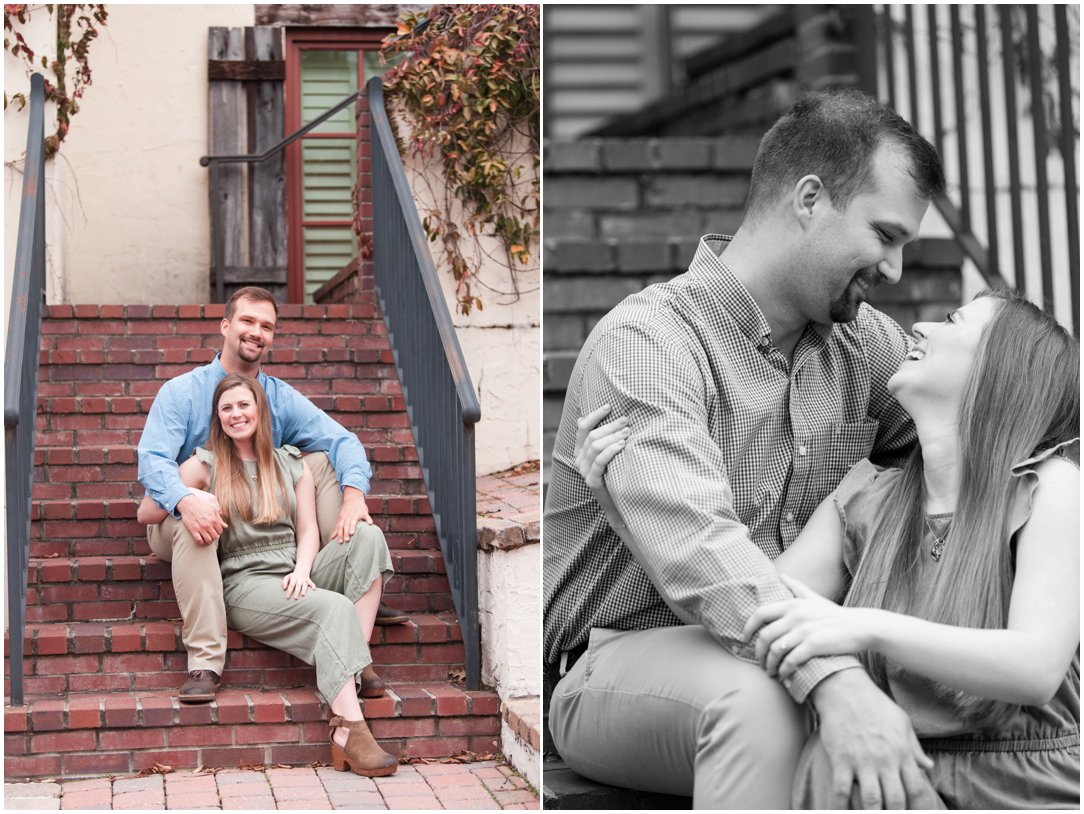 couple on steps at winery