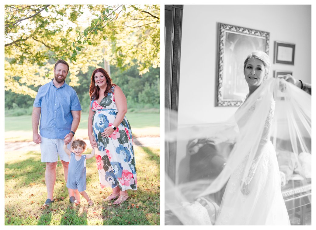 bride with long veil and family