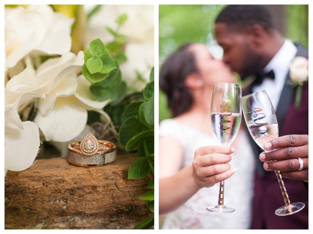 wedding rings and toast