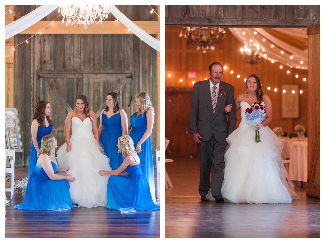 bride with her girls and dad walking her in