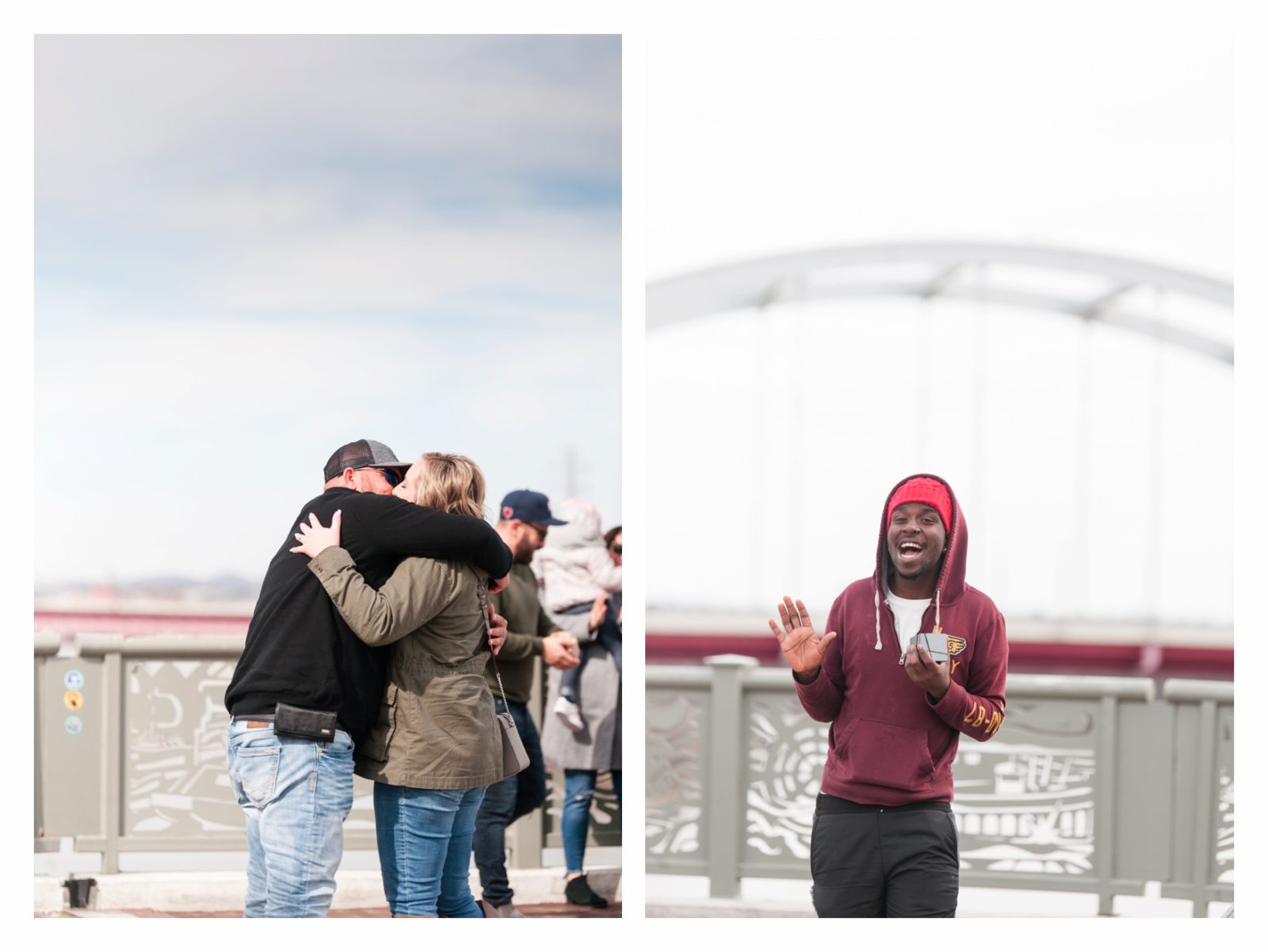 man singing and proposal on bridge