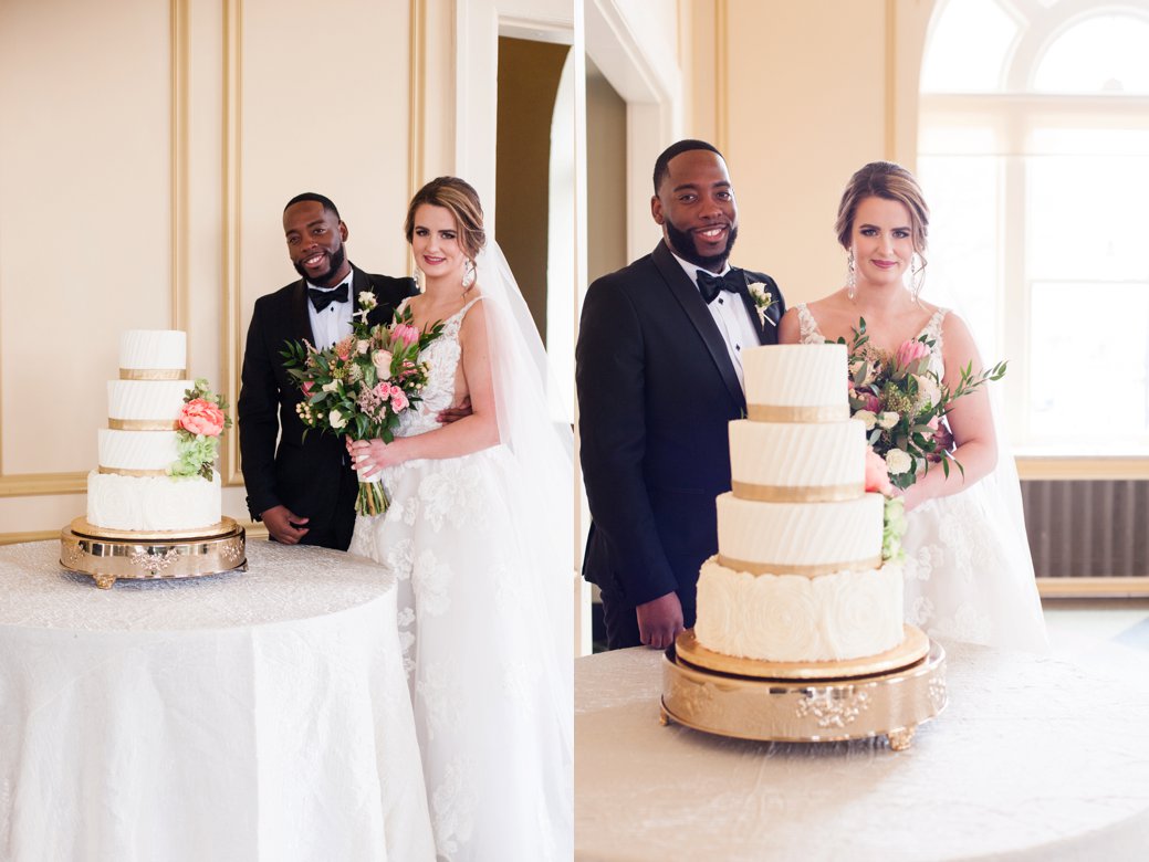 bride and groom with cake