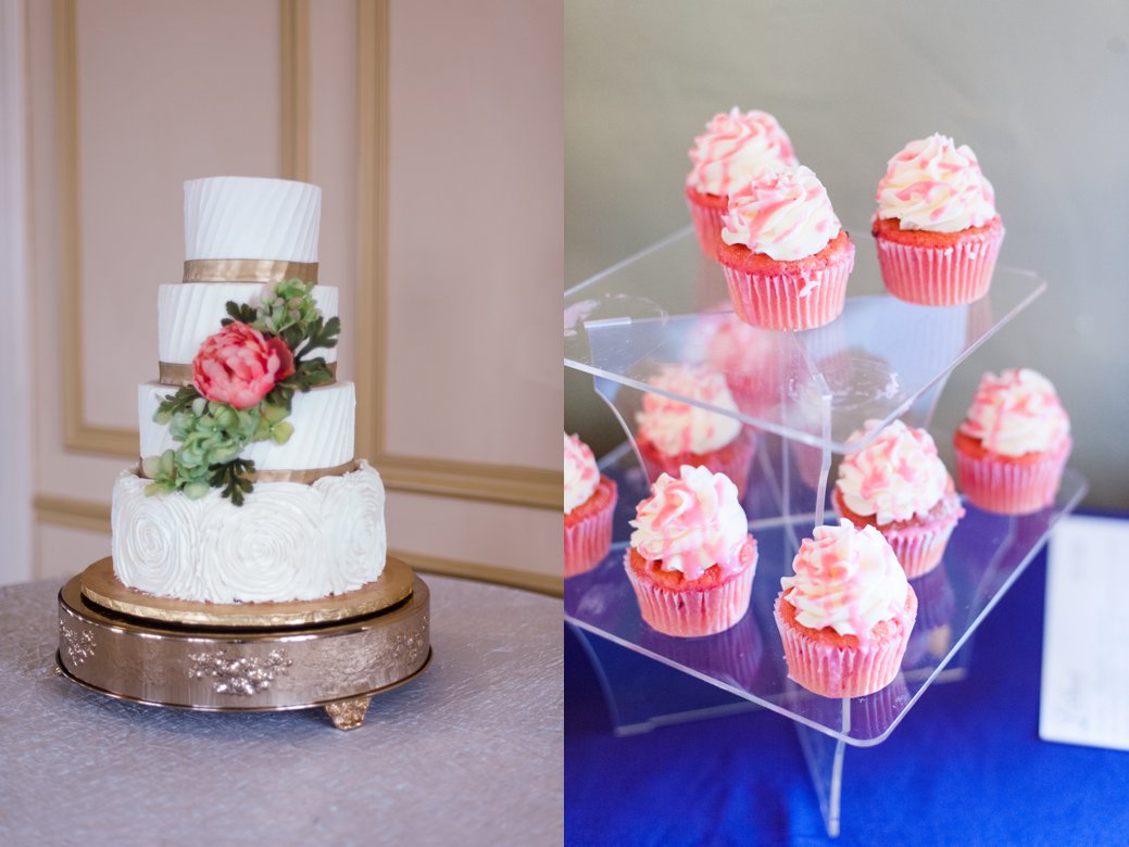 wedding cake and cupcakes