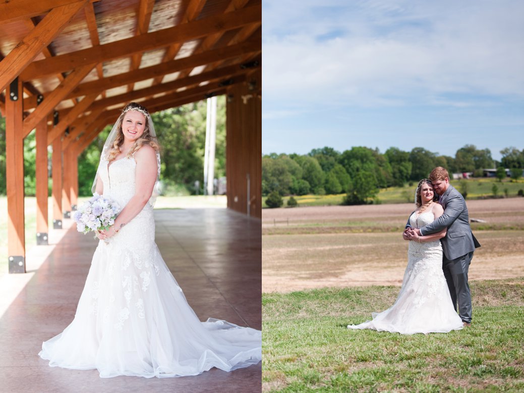 bride and groom in field