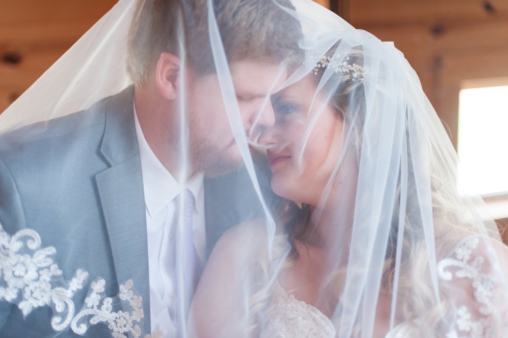 Blessings Barn bride and groom under veil