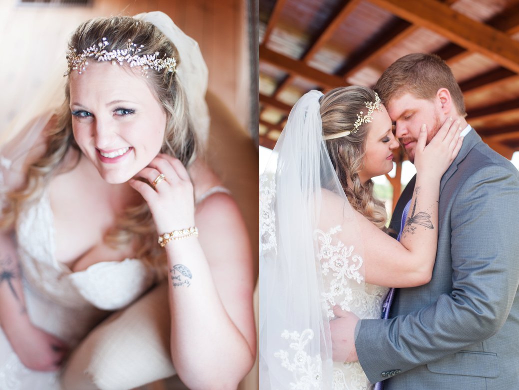 bride by window and couple