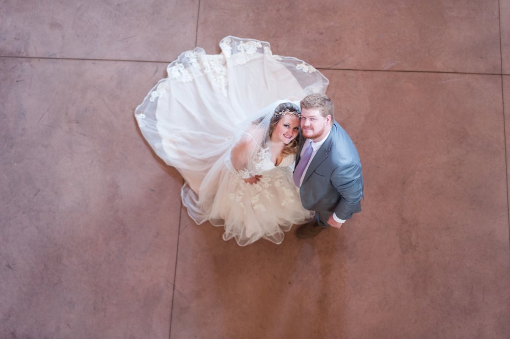 bride and groom from above