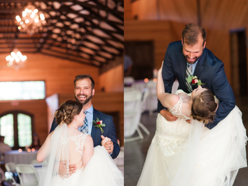 K & M Barn first dance groom dipping bride