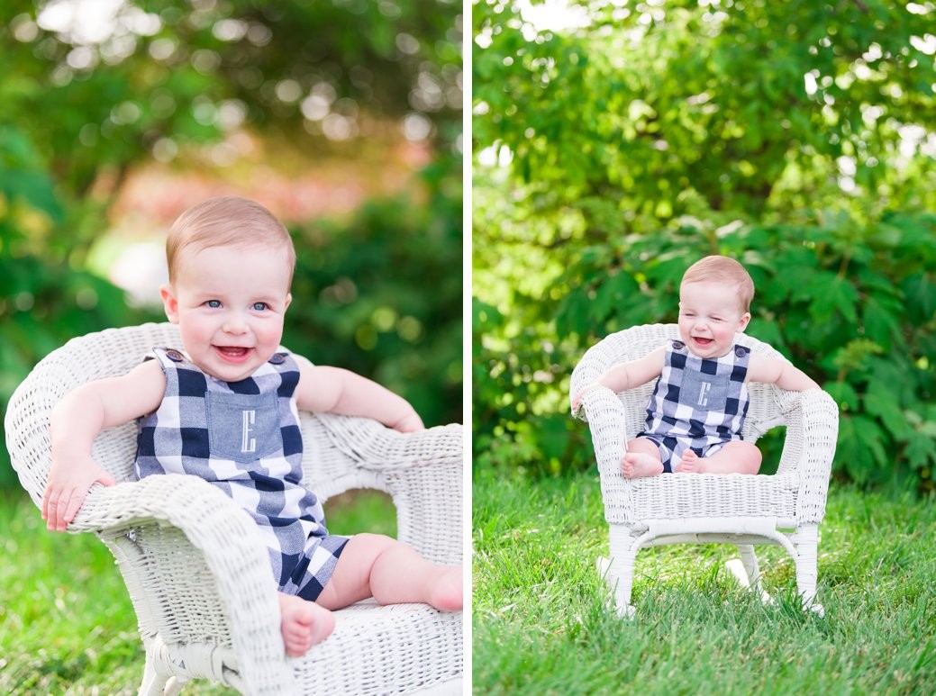 baby boy smiling in chair