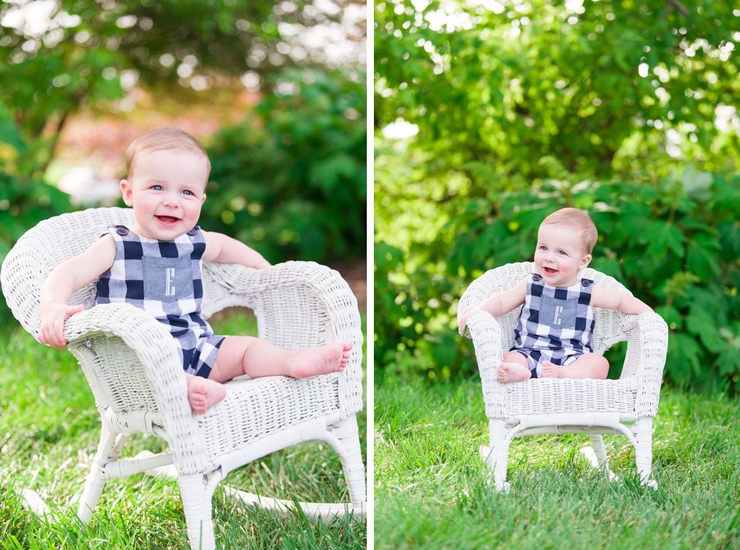 little boy in wicker chair