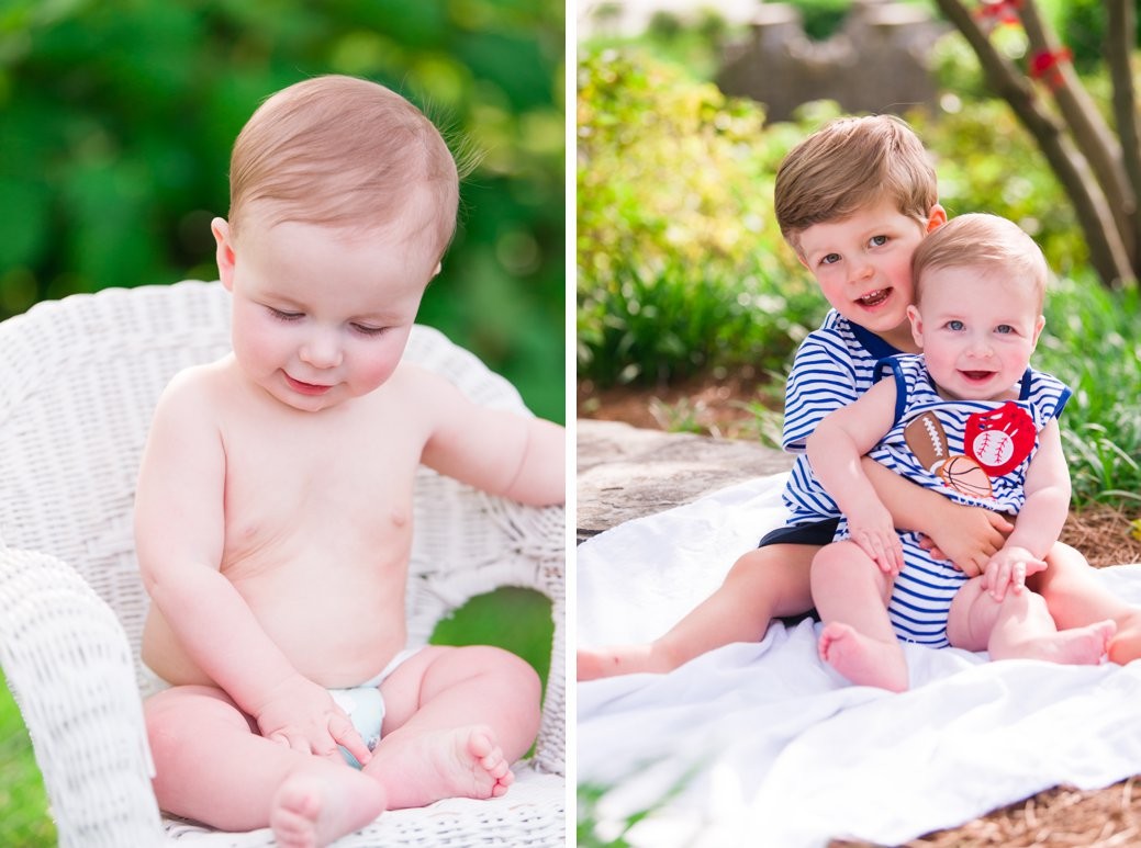 young brothers and baby in chair