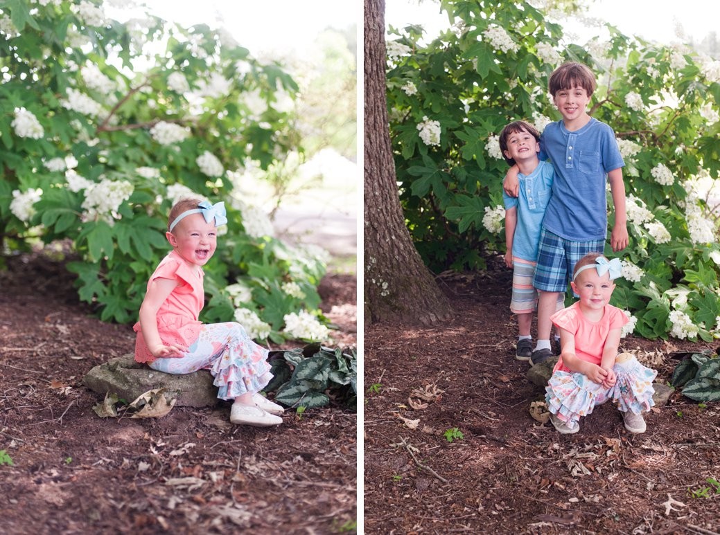 kids in front of flowers