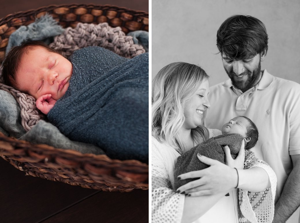 parents with baby and baby in basket