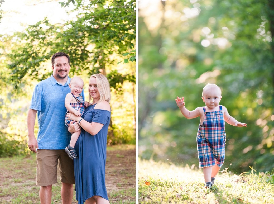 little boy with parents and running