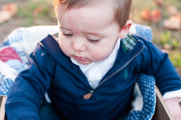 six month session little boy in blue