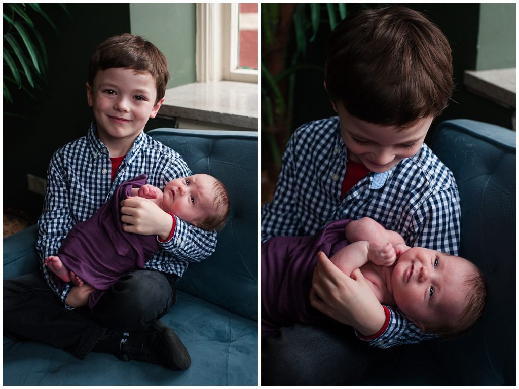 Newborn Family Session big brother with baby