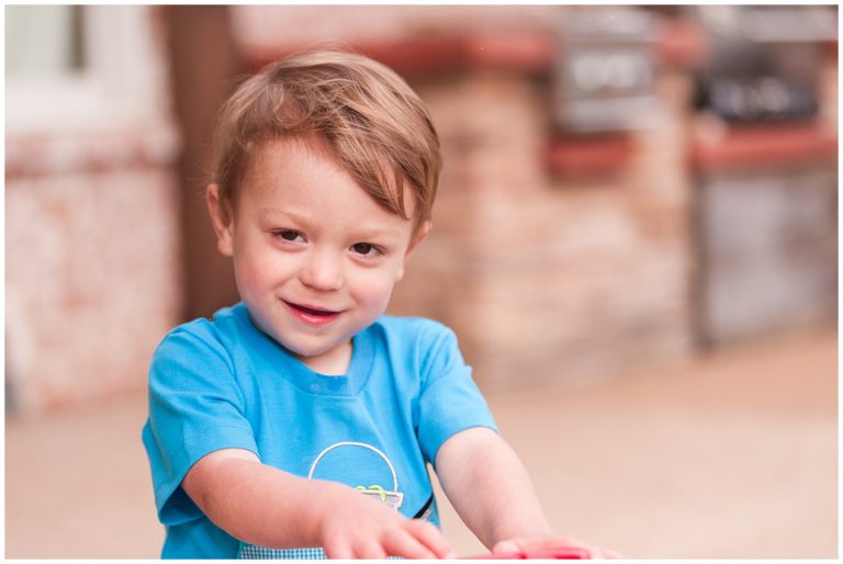 two year old in blue shirt