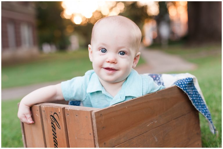 Jackson TN 6 month old session sitting in box