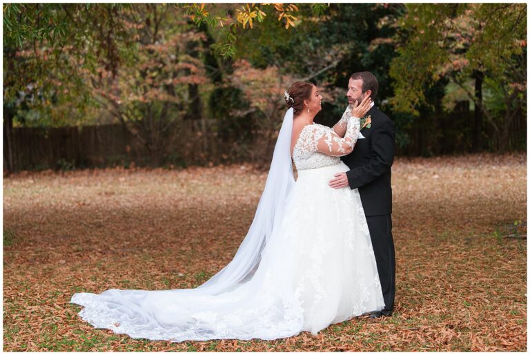 Audra and Jason outside wedding day