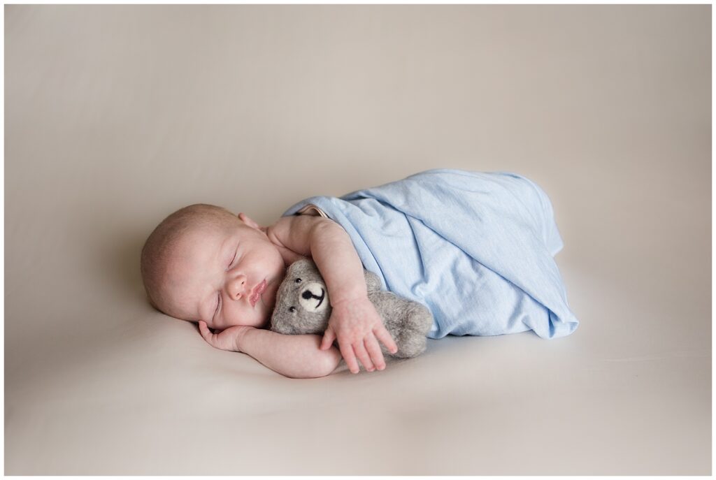 Newborn Ben with teddy bear